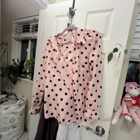 Blouse-pink with black polka dots - Picture 2 of 3